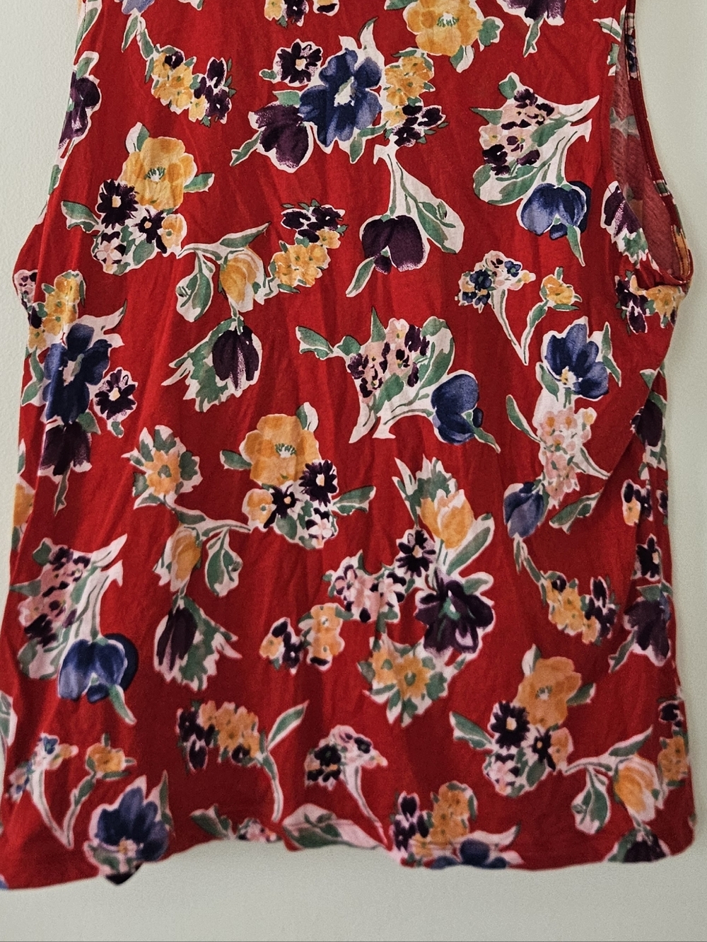 Chaps Womens Tank Top XXL Red Floral Boho Ruffle Cottage Tropical Cotton Peasant - Picture 6 of 8